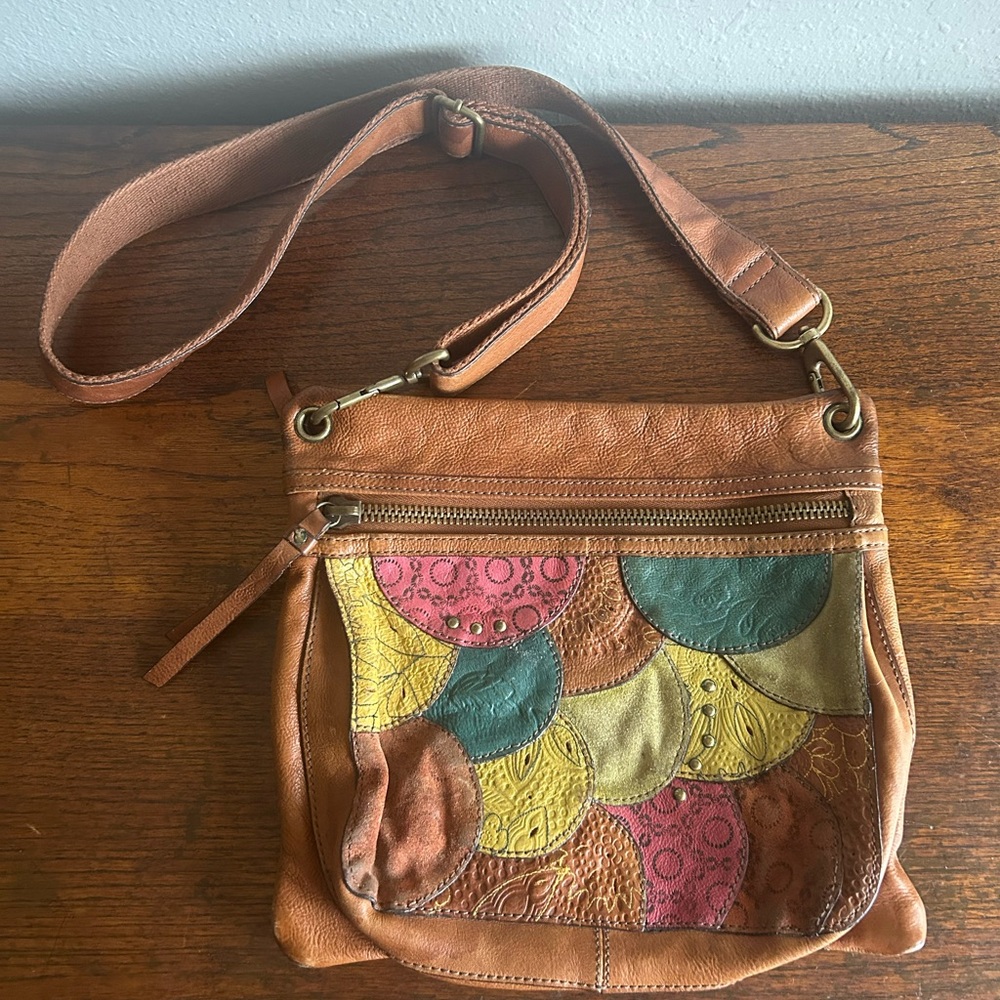 Fossil Multi Color Patchwork Leather Boho Hippie Crossbody Bag